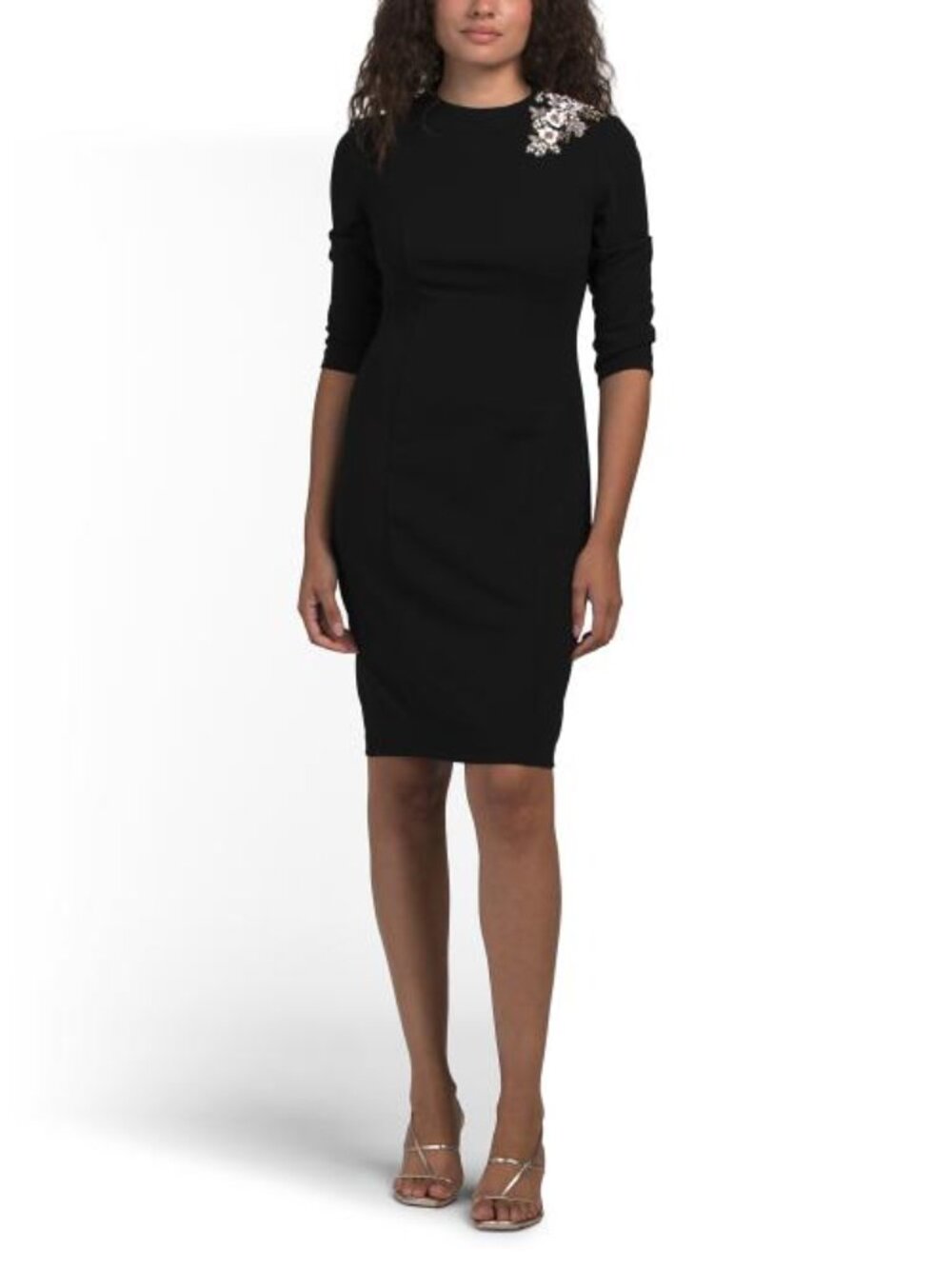 ADRIANNA PAPELL Petite Three-quarter Sleeve Embellished Cocktail Mini Dress